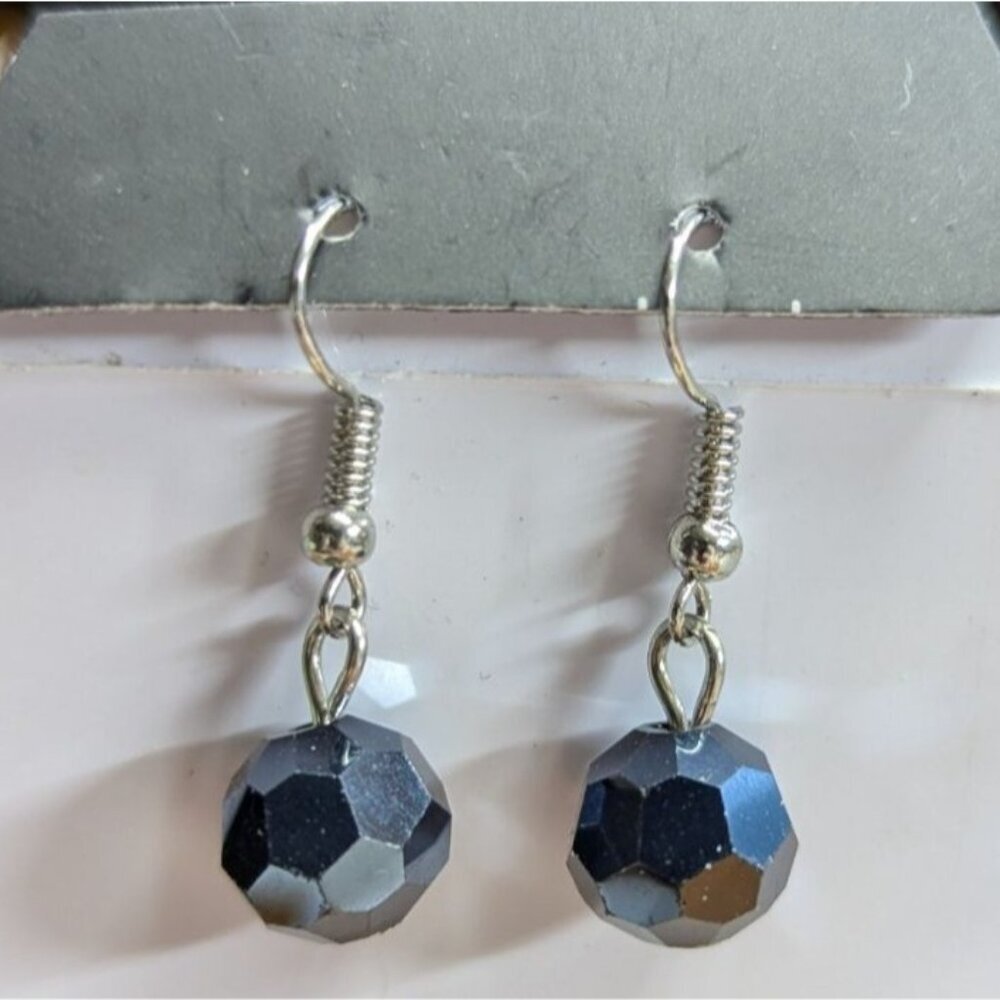 New Earrings Silver Tone Hooks Faceted‎ Cold Bead Glass Crystal Dangle Drop Ball